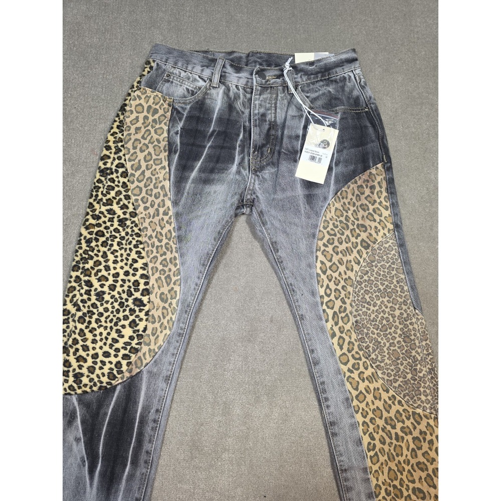 MNML Brand Leopard Patchwork Black Wash Denim KAPITAL LOOKING Size 30 NWT